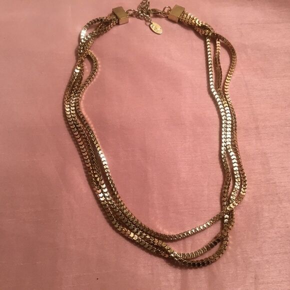 Three Strand Goldtone Box Chain Necklace - Picture 1 of 4